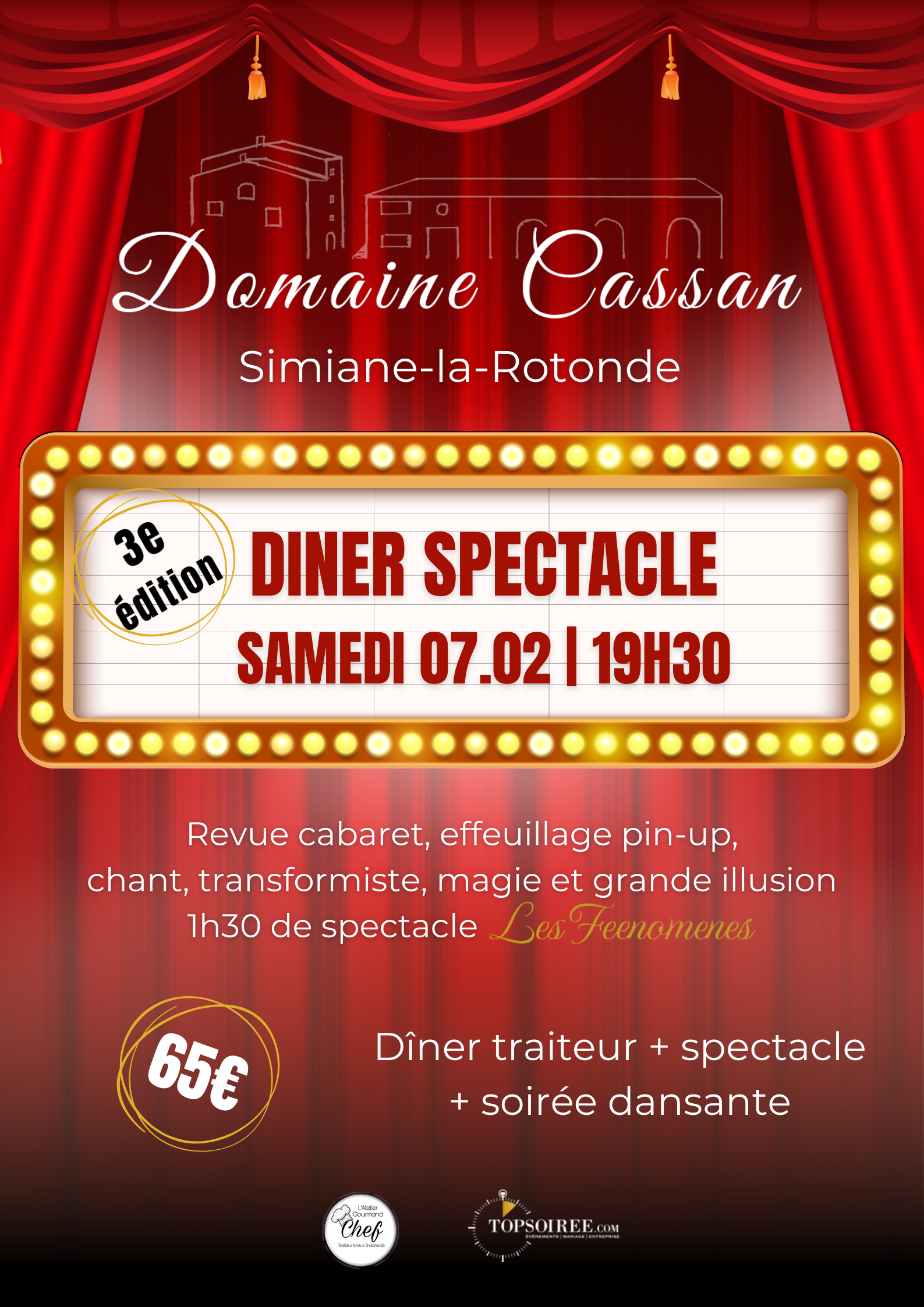 Diner spectacle / Soirée Cabaret 7 février 2026 au Domaine Cassan